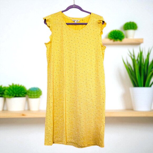 Toad & Co Rufflita flutter sleeve yellow orange organic cotton pocket shift dres - Picture 3 of 11